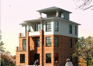 现代风格三层半别墅建筑设计（含效果图）