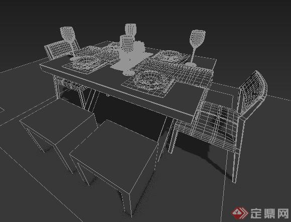 现代中式餐桌3dmax模型(1)