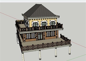 某欧式三层木制住宅建筑设计SU(草图大师)模型