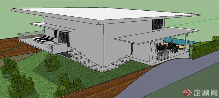 现代风格度假别墅建筑设计SU模型(2)