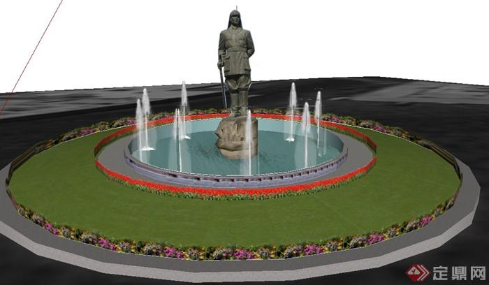 现代雕塑喷泉花坛景观SU模型(1)