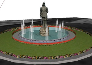 现代雕塑喷泉花坛景观SU(草图大师)模型