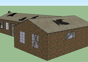 简单农村自建单层住宅建筑设计SU(草图大师)模型