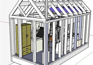 现代风格住宅小屋建筑框架以及室内SU(草图大师)模型