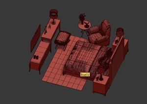 某欧住宅空间式卧室家具设计3DMAX模型