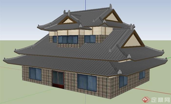 日式风格民居住宅建筑设计SU模型(1)