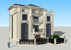 一栋古典欧式别墅建筑设计SU(草图大师)模型