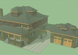 一栋三层别墅建筑设计SU(草图大师)模型