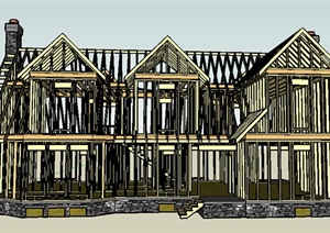欧式木质结构两层住宅建筑设计SU(草图大师)模型