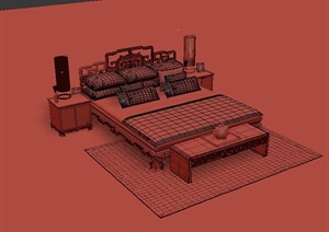 一张中式床设计3DMAX模型素材