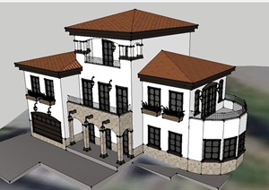 某三层别墅建筑设计SU(草图大师)模型1
