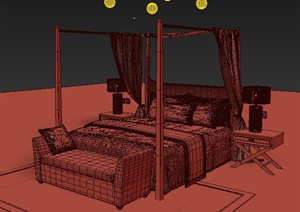 某现代中式风格家具床设计3DMAX模型