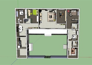 某四合院住宅空间户型设计CAD图与SU(草图大师)模型