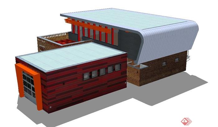 一栋现代风格商业建筑SU模型(1)