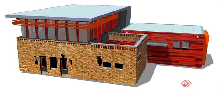 一栋现代风格商业建筑SU模型(2)