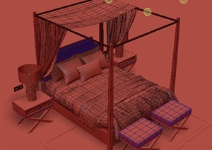 一个中式床设计3DMAX模型