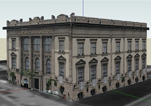 欧式证券交易中心商业建筑设计SU(草图大师)模型