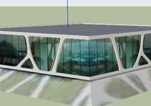 现代方形展览馆建筑设计SU(草图大师)模型