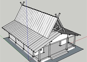 现代中式单层木质游览建筑设计SU(草图大师)模型