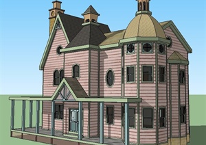 一栋欧式风格二层带阁楼住宅建筑设计SU(草图大师)模型