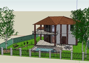 现代两层别墅住宅建筑设计SU(草图大师)模型