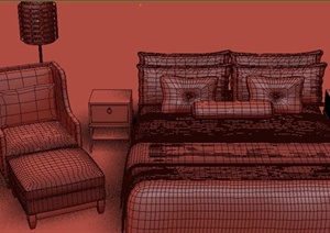 现代某住宅空间卧室家具床设计3DMAX模型