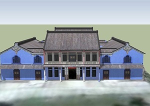 某古典中式单层寺庙建筑设计SU(草图大师)模型
