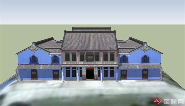某古典中式单层寺庙建筑设计SU模型(1)