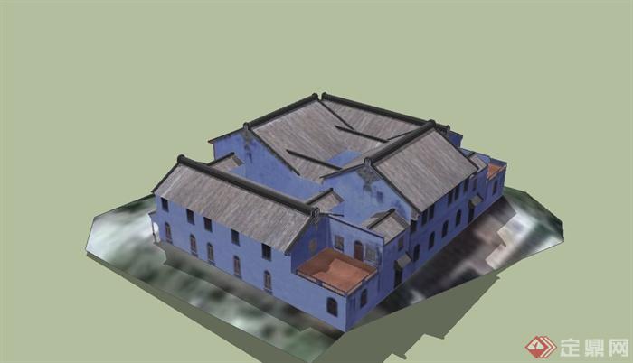 某古典中式单层寺庙建筑设计SU模型(2)