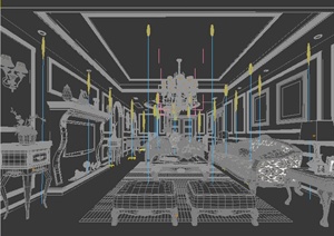 欧式风格室内装饰客厅餐厅3dmax模型