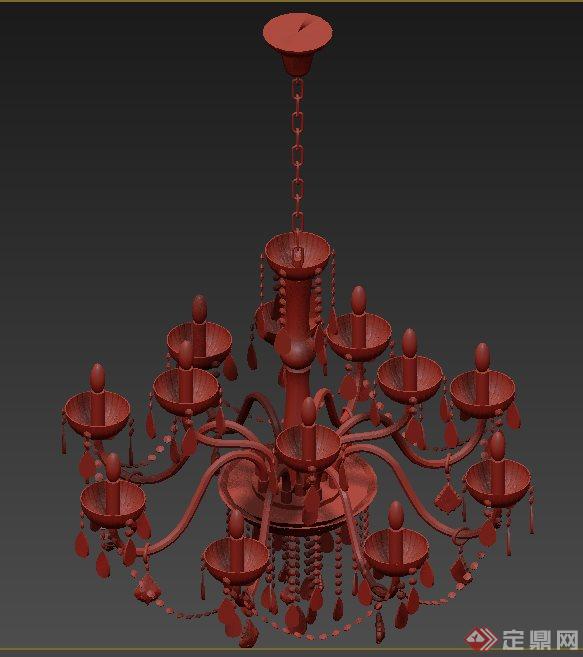 一盏烛台形水晶吊灯设计3dmax模型