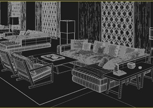 室内装饰现代客厅沙发茶几组合3dmax模型