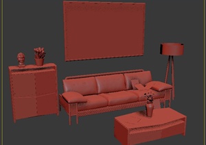 室内装饰现代简约客厅沙发柜子组合3dmax模型