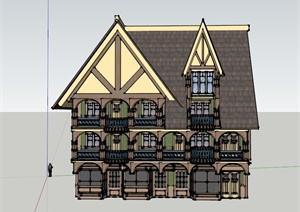 某欧式三层阁楼式住宅建筑设计SU(草图大师)模型