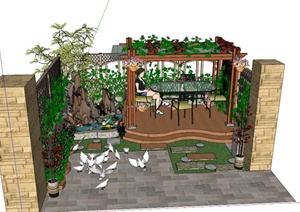 某现代私家小花园景观设计SU(草图大师)模型