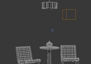 现代实木吊灯休闲竹编桌椅组合3dmax模型