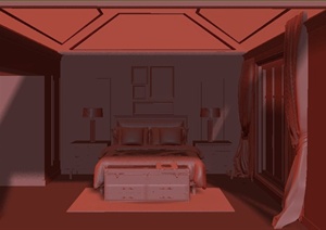 美式卧室床组合设计3DMAX模型