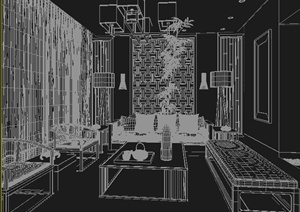 中式风格室内装饰客厅3dmax模型