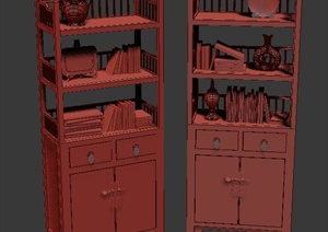 某中式书柜及摆件设计3DMAX模型