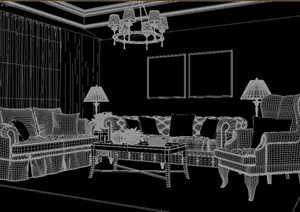 现代美式客厅沙发组合设计3DMAX模型