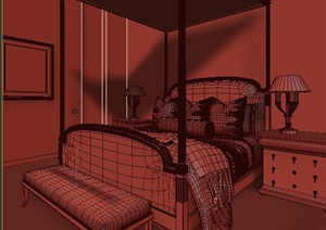 某现代卧室床具床头柜床尾榻组合设计3max模型