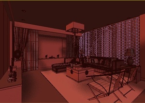 现代中式样板房客厅沙发椅子组合设计3DMAX模型