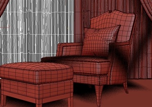 现代简欧沙发脚凳组合设计3DMAX模型