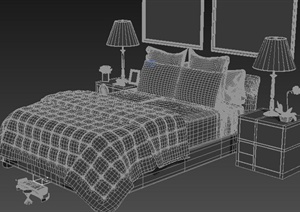 卧室空间床及床头柜家具3dmax模型