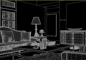某美式客厅沙发茶几边柜组合设计3DMAX模型