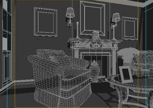 某 欧式客厅单人沙发壁炉组合设计3DMAX模型