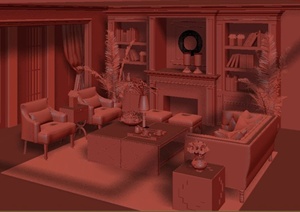 某客厅沙发椅子茶几组合设计3DMAX模型