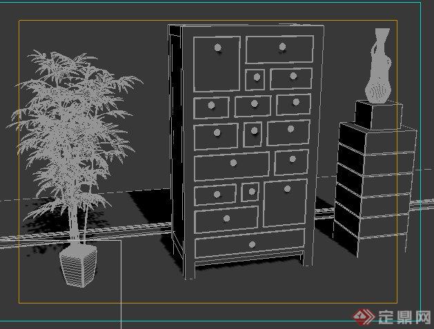 中式风格储物柜3dmax模型(1)