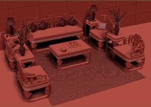 某古典中式沙发茶几组合设计3DMAX模型