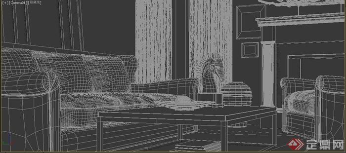 某 美式现代客厅沙发组合设计3DMAX模型(1)
